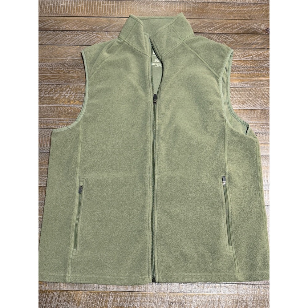 LL Bean Fleece Vest Mens Medium Green Good Full Zip Soft Midweight Preloved